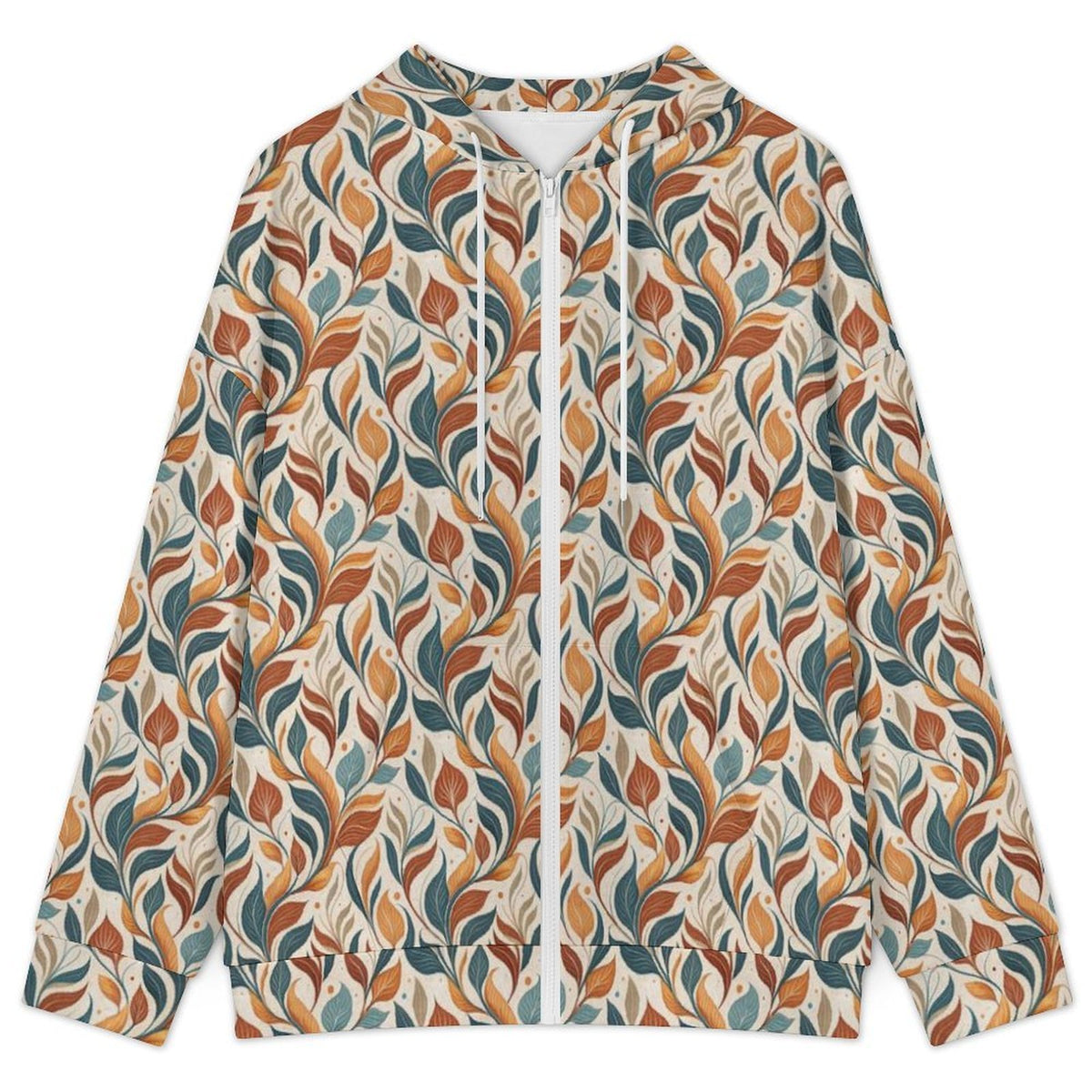 Whimsical Leaf Swirl Women's Full-Zip Hoodie