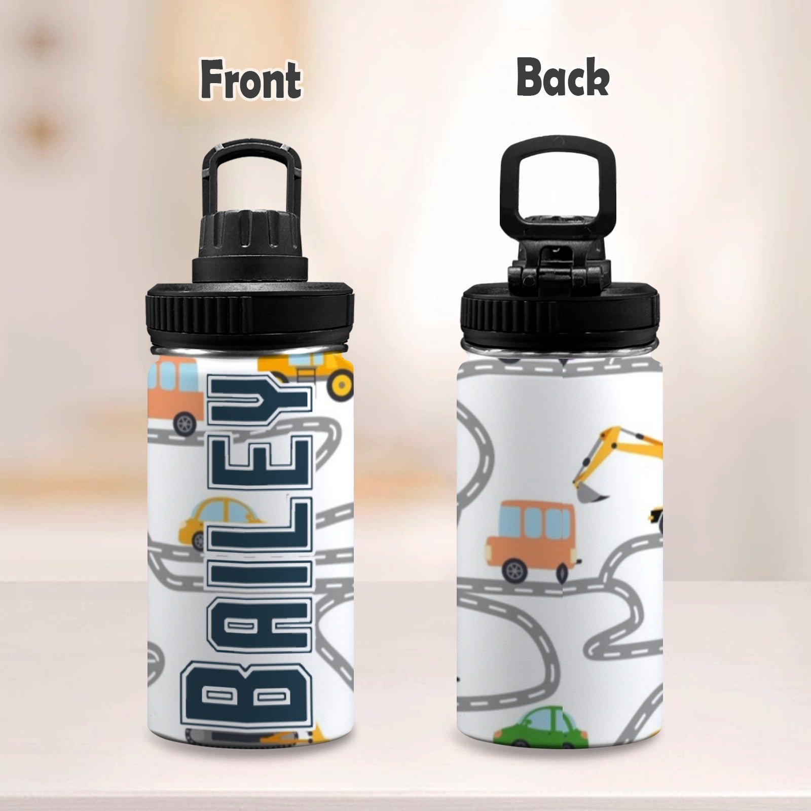 Personalised - On The Road - Kids Stainless Steel Water Bottle