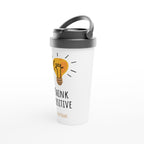 Personalised - Think Positive - White 15oz Stainless Steel Travel Mug Personalised Travel Mug Globally Fulfilled positivity