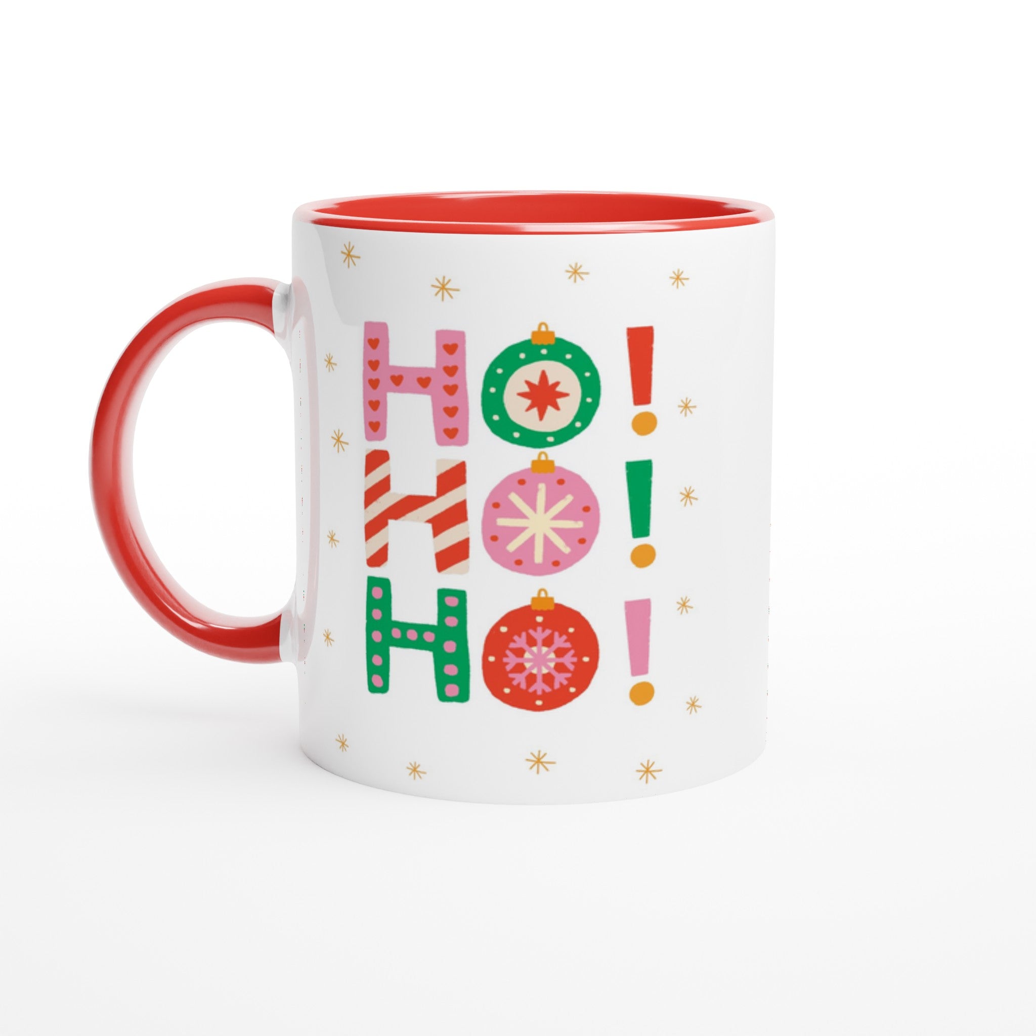 Christmas Ho Ho Ho - White 11oz Ceramic Mug with Colour Inside Ceramic Red Christmas Colour Mug Christmas Globally Fulfilled