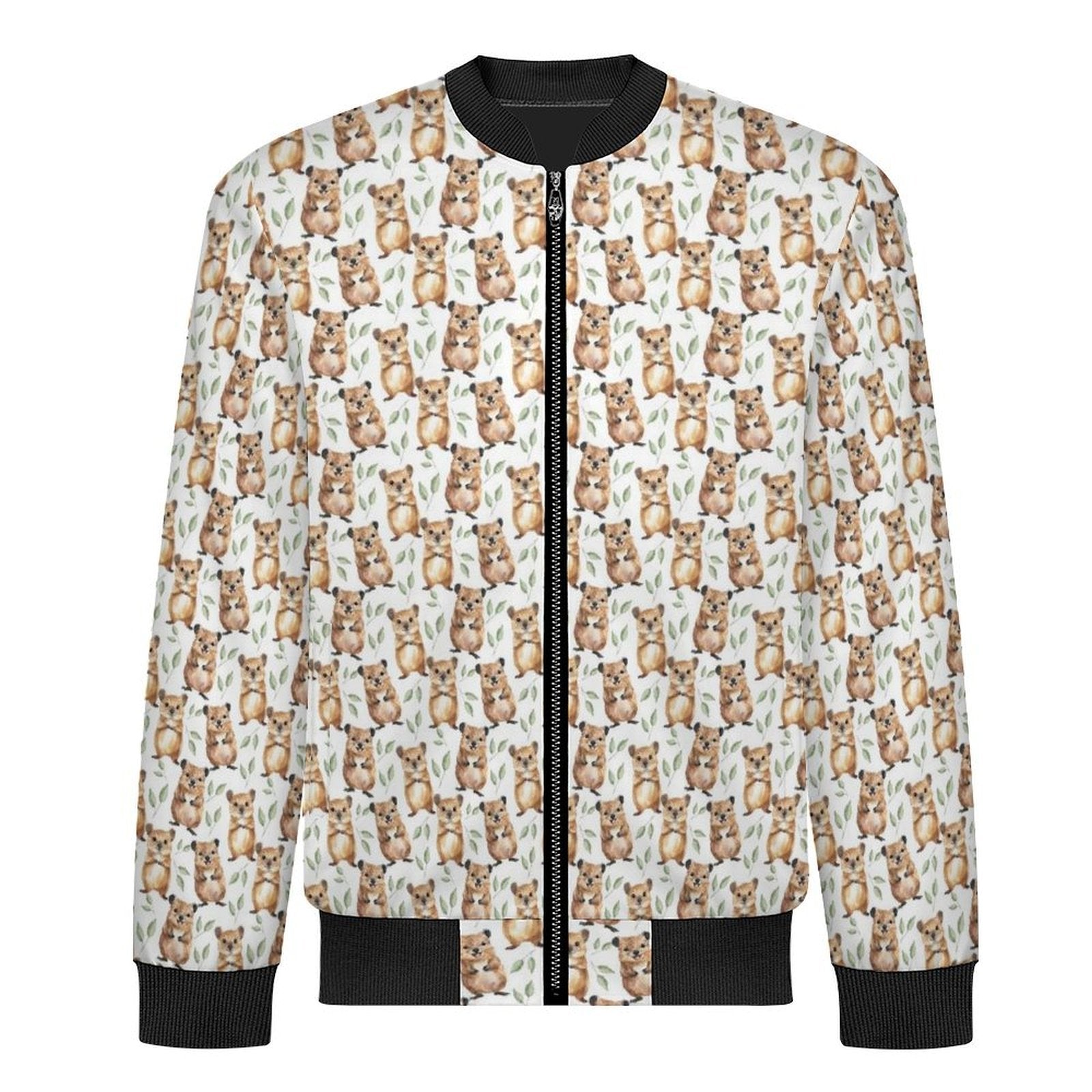 Quokkas Men's Casual Zip‑Up Bomber Jacket