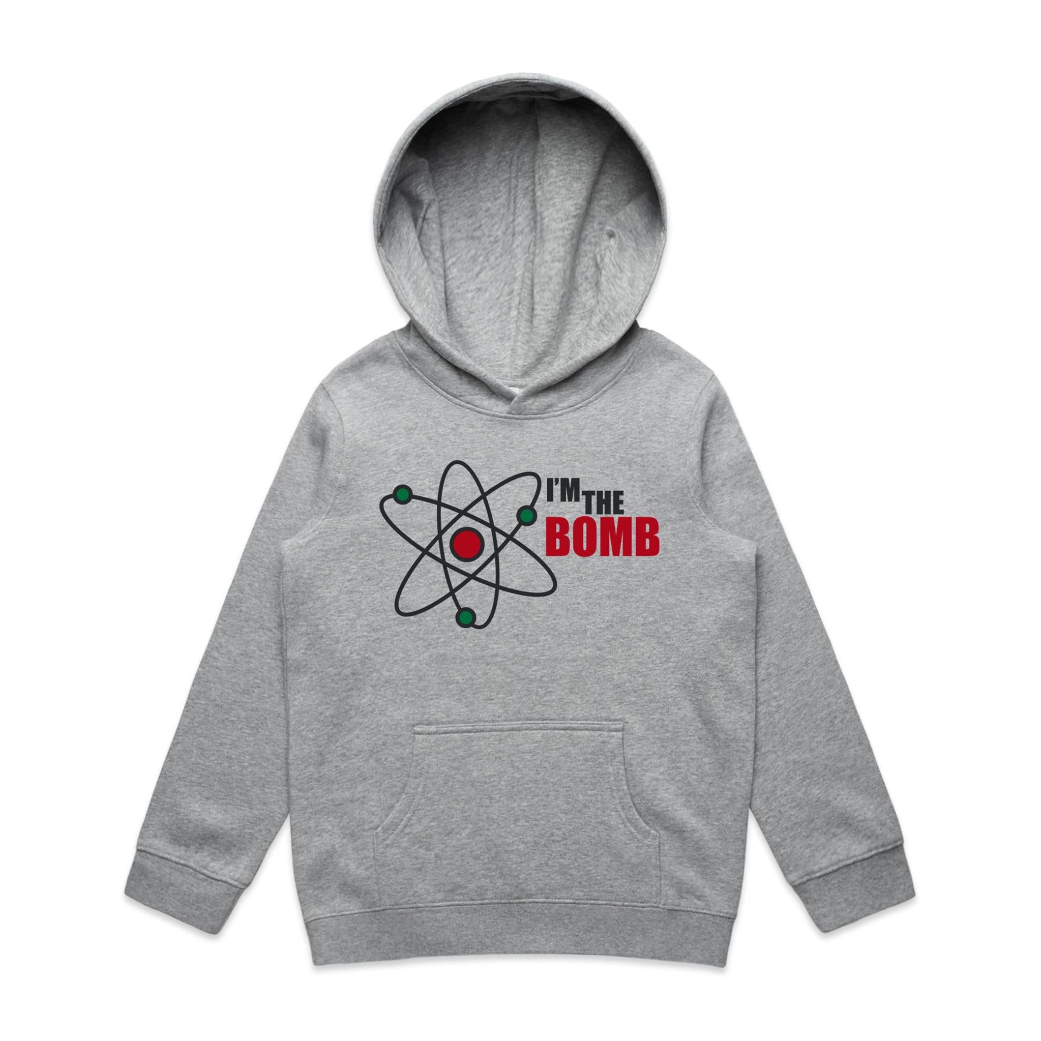 I'm The Bomb, Atom - Kids Hoodie Grey Marle Kids Hoodie Printed In Australia