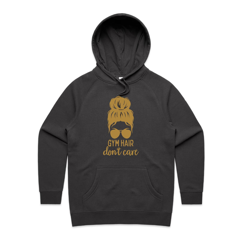 Gym Hair, Don't Care - Womens Hoodie Coal Womens Hoodie Fitness Printed In Australia