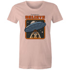 I Want To Believe, UFO - Womens T-shirt Pale Pink Womens T-shirt Printed In Australia Sci Fi
