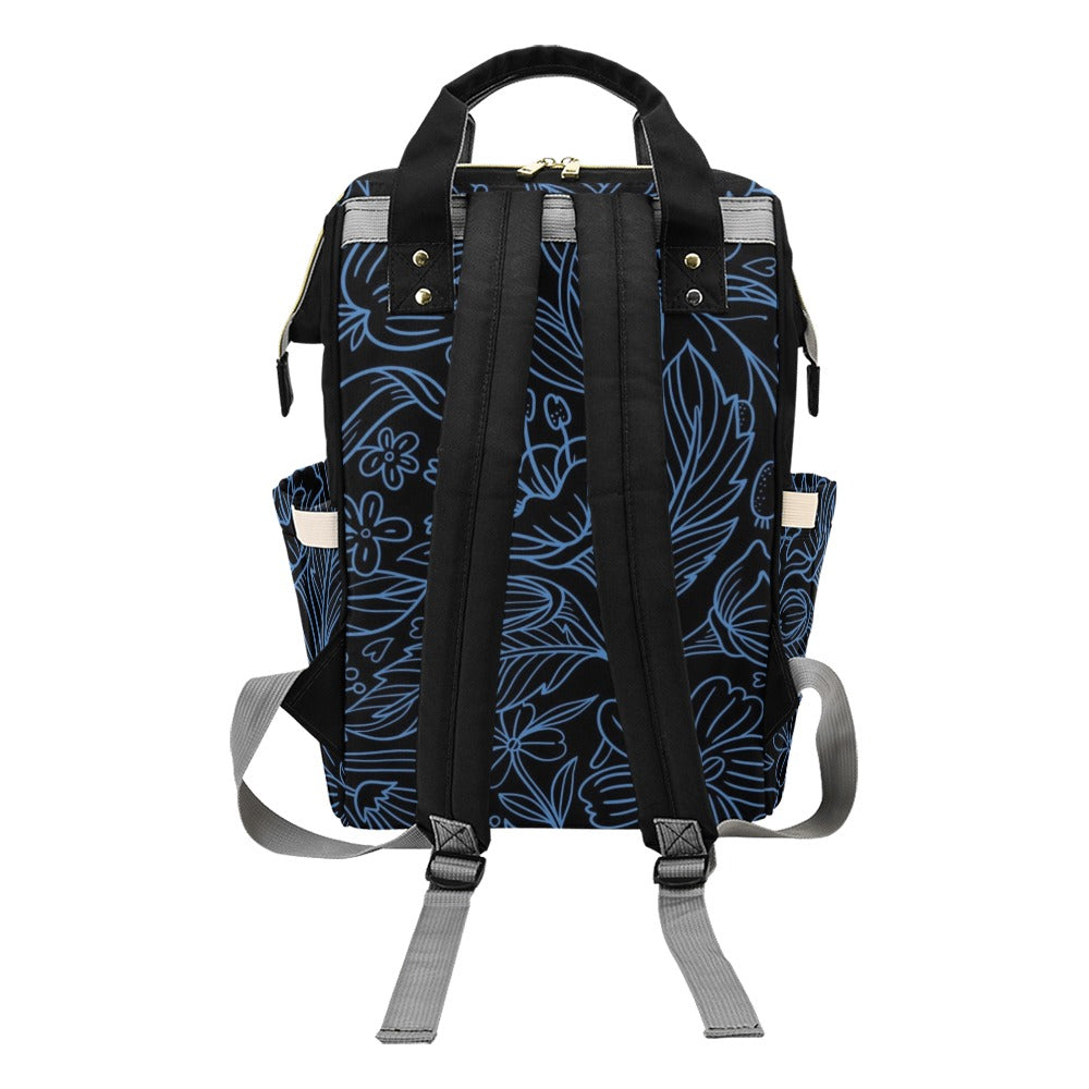 Blue Floral - Multi-Function Backpack, Nappy / Diaper Bag