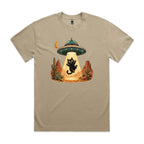 Black Cat Alien UFO Abduction AS Colour Heavy Faded Tee Faded khaki Heavy Faded T-shirt animal Printed In Australia Sci Fi