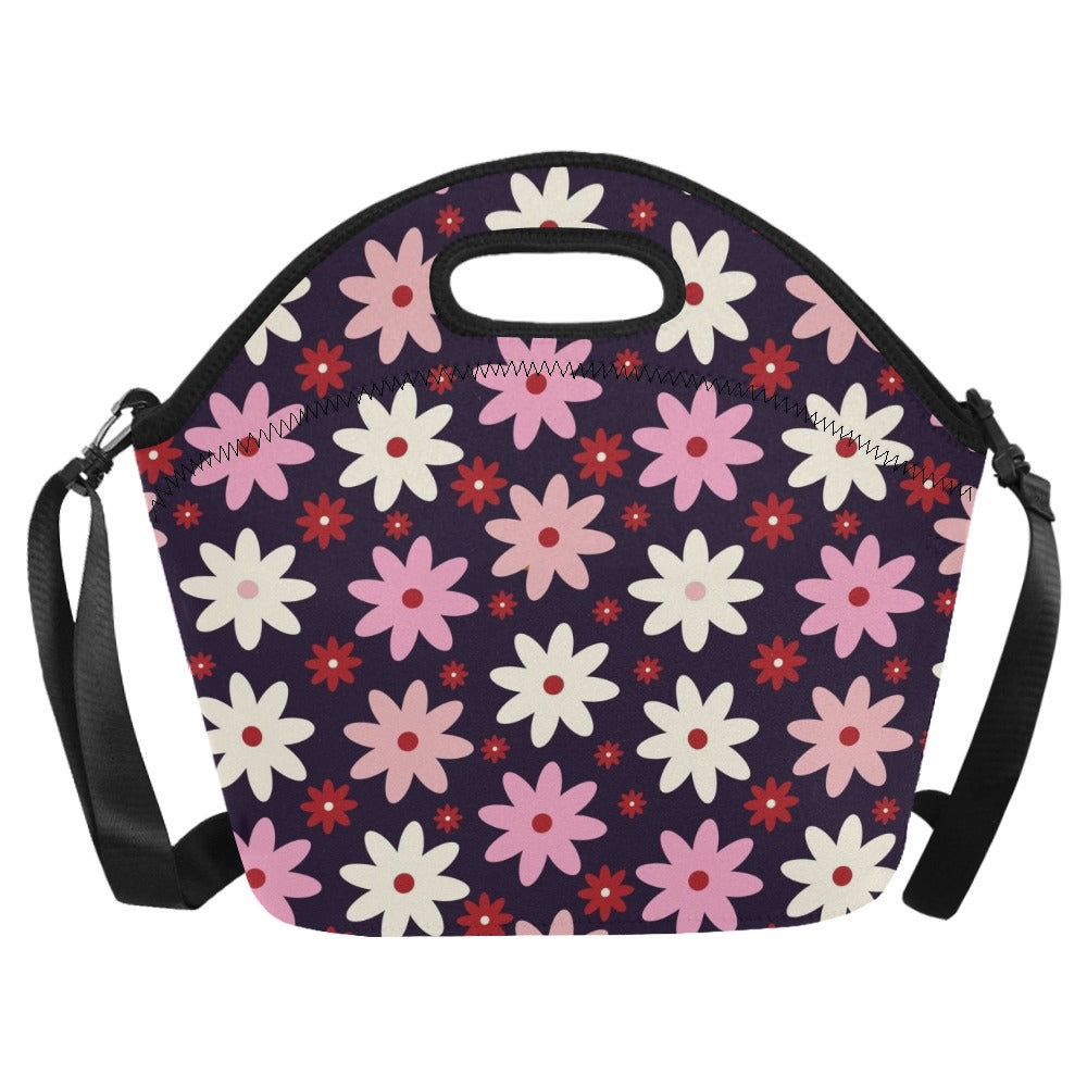Pink Daisy Neoprene Lunch Bag/Large (Model 1669) Neoprene Lunch Bag Plants Printed Offshore