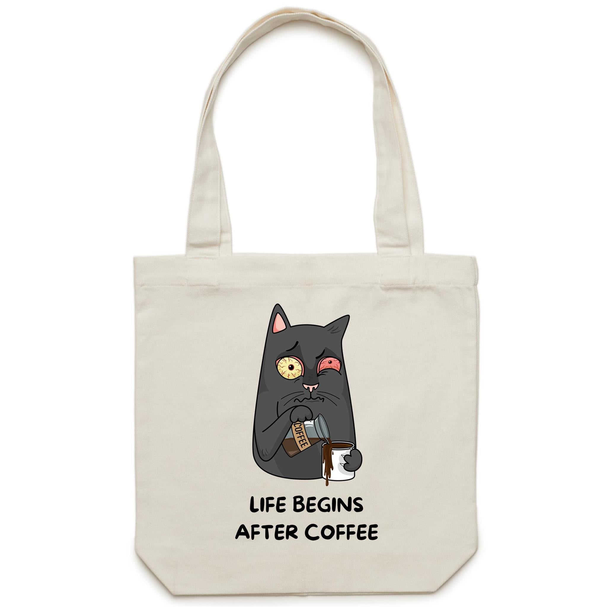 Life Begins After Coffee, Cat - Canvas Tote Bag Default Title Tote Bag Printed In Australia