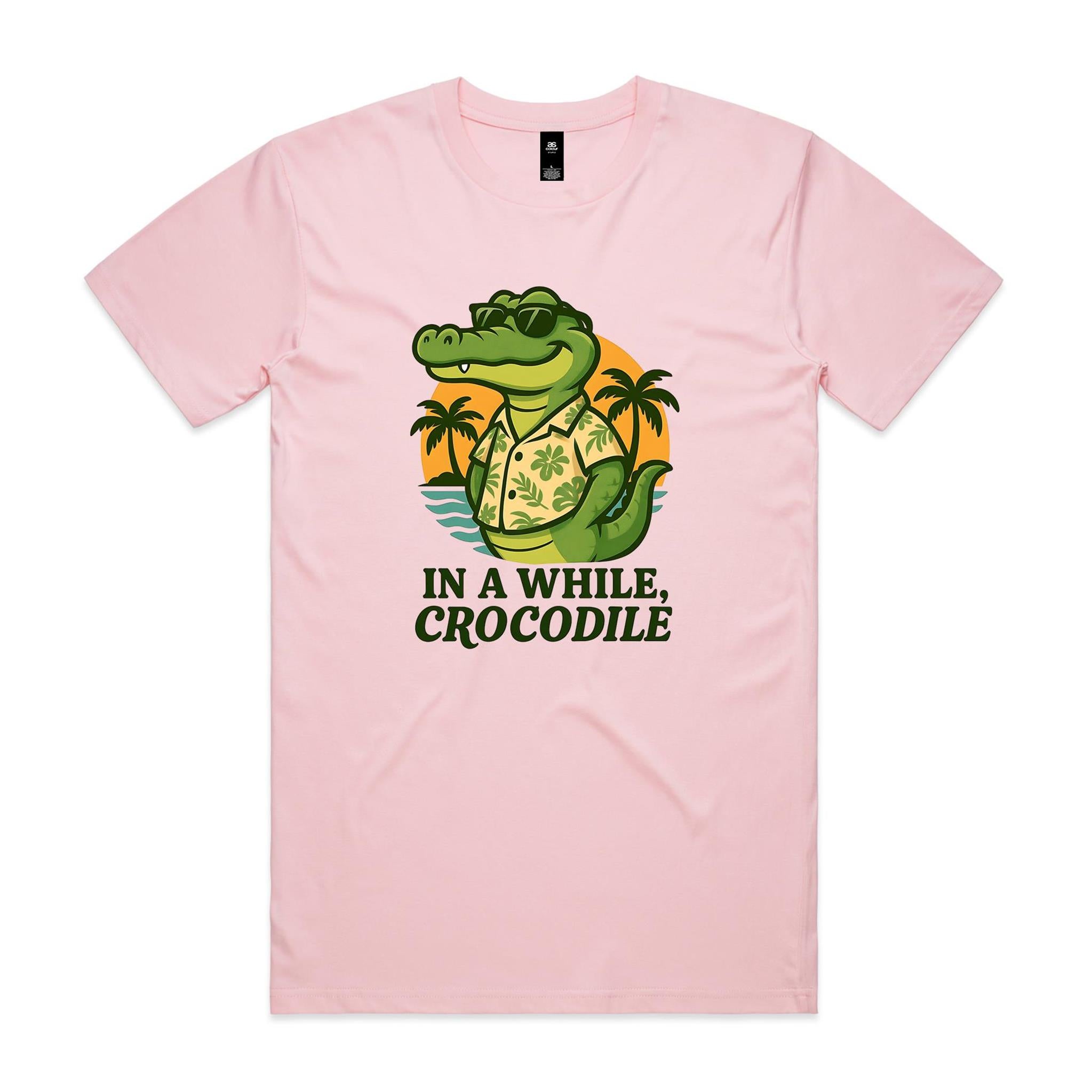 In A While, Crocodile - Men's AS Colour T-shirt Pink Mens T-shirt animal Printed In Australia