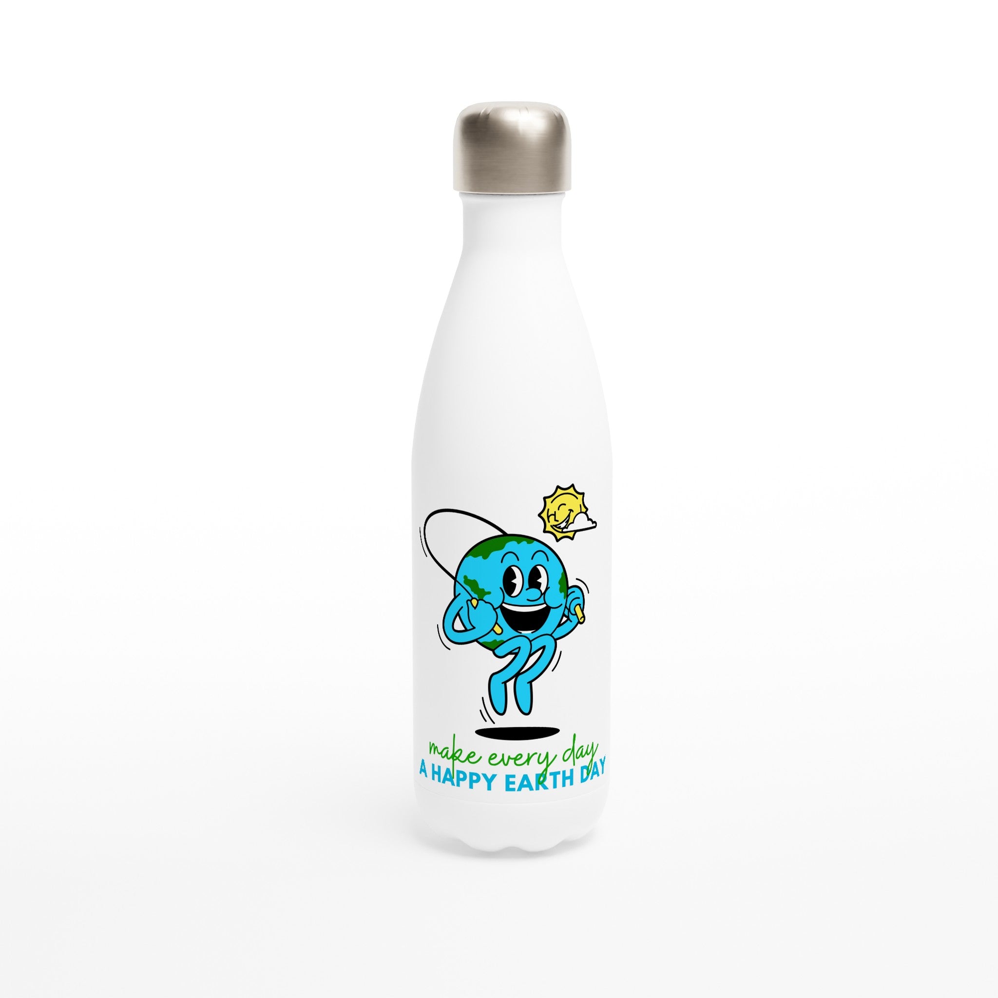 Make Every Day A Happy Earth Day - White 17oz Stainless Steel Water Bottle Default Title White Water Bottle Environment Globally Fulfilled