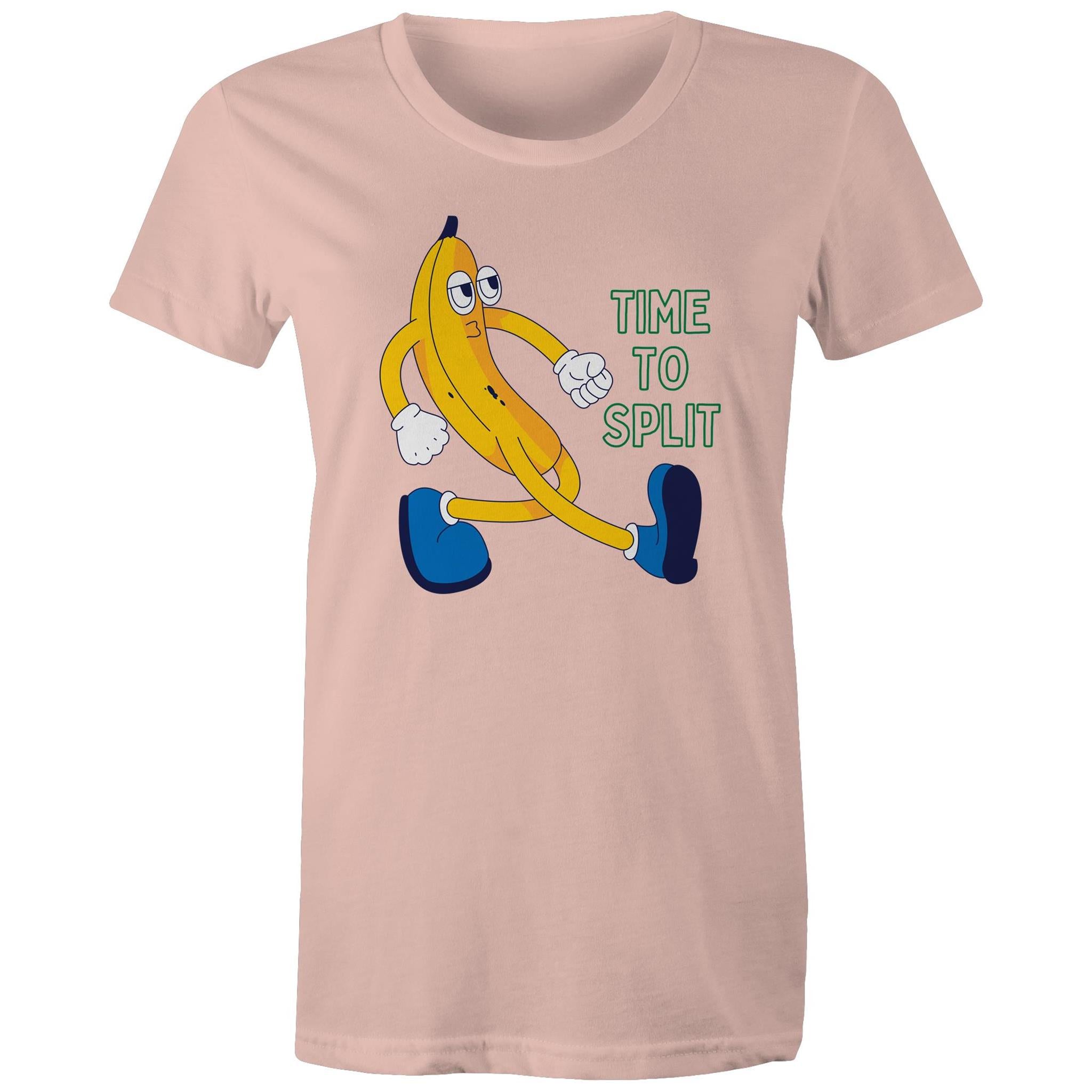 Banana, Time To Split - Womens T-shirt Pale Pink Womens T-shirt Food Printed In Australia