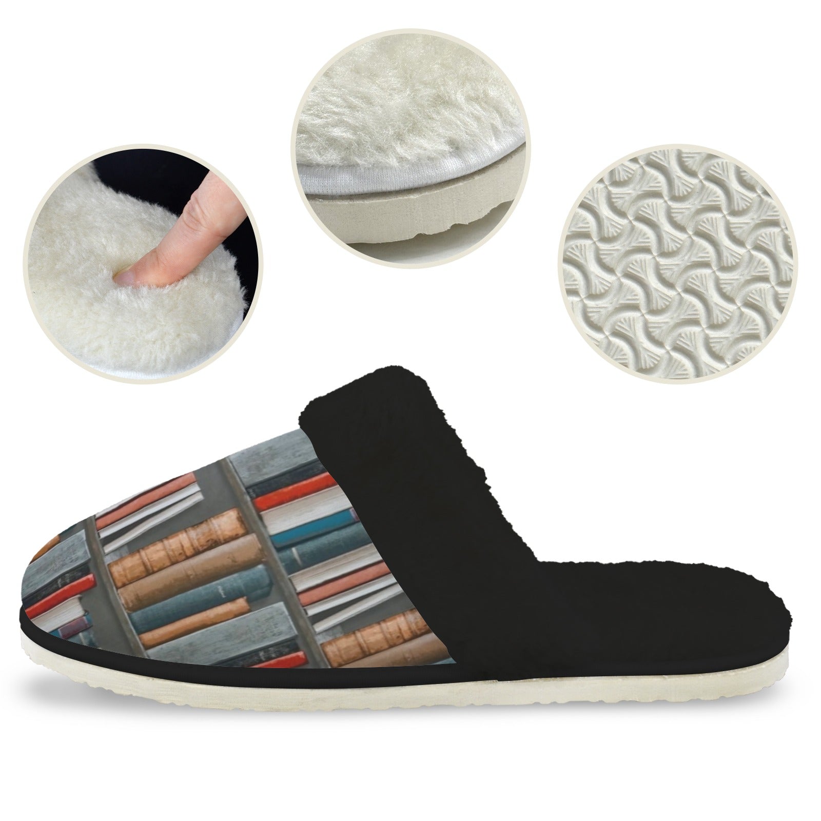 Books Men's Fur Trim Thick-Sole Indoor Slippers Men's Fur Trimmed Slippers Printed Offshore Reading