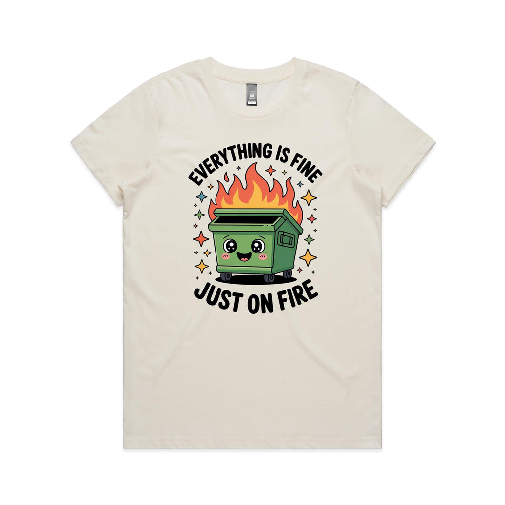 Skip Bin, Dumpster Fire Women's AS Colour T-shirt Natural Womens T-shirt Printed In Australia
