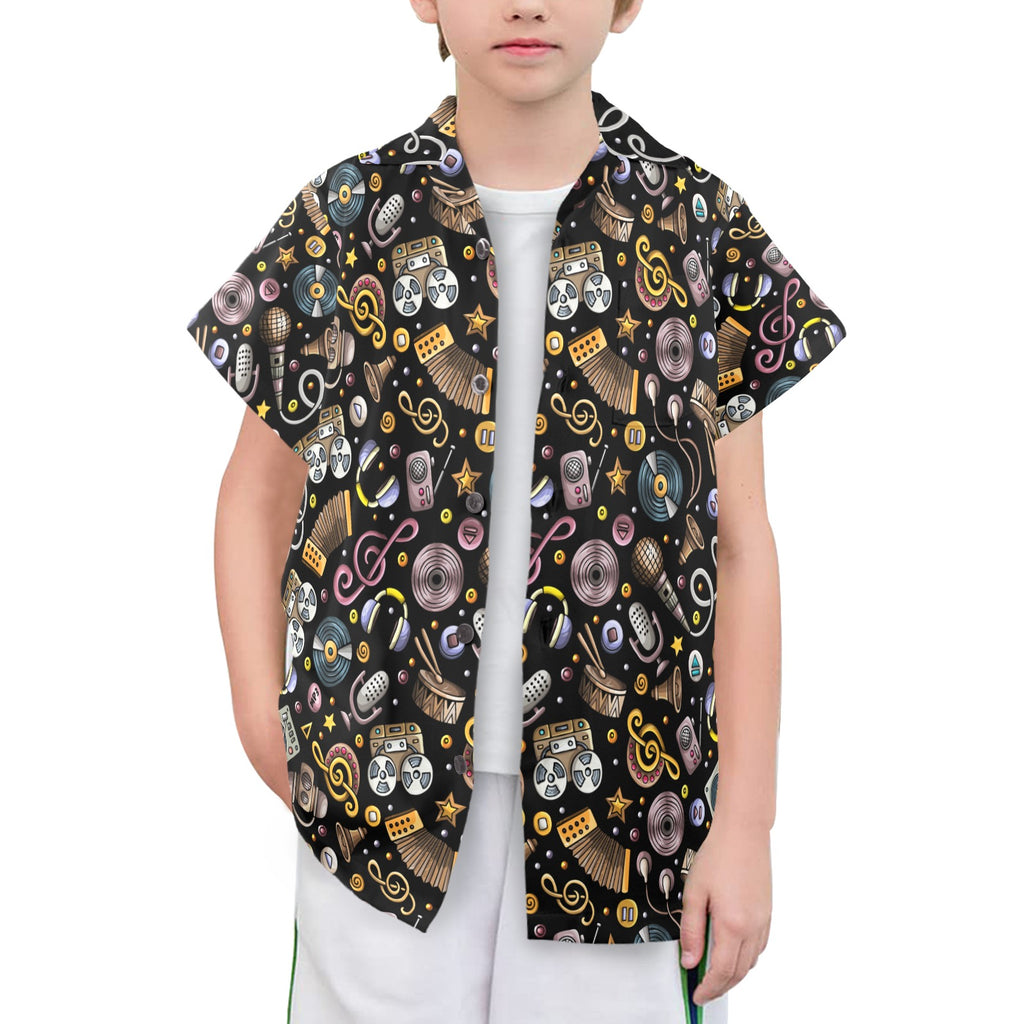 Retro Music Mix Senior Kids Hawaiian Shirt Senior Kids Hawaiian Shirt 8-15 Music Printed Offshore