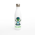 Alien Skateboard, Hello Humans - White 17oz Stainless Steel Water Bottle Default Title White Water Bottle Globally Fulfilled Sci Fi