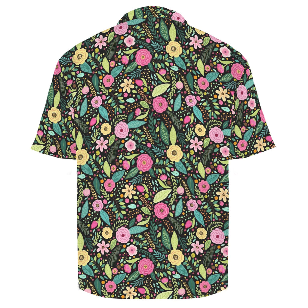 Bright Floral And Leaves Men's Crinkle Hawaiian Shirt