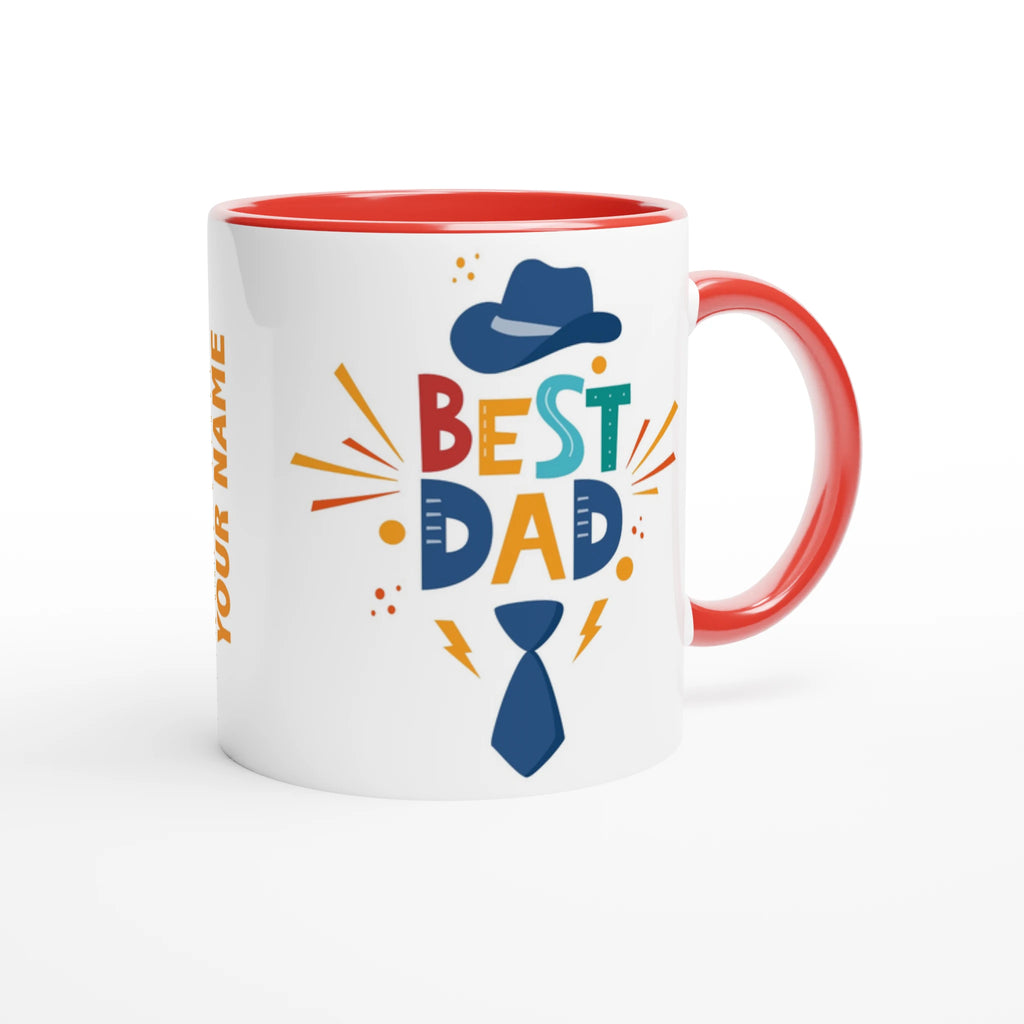 Personalise - Best Dad, Hat And Tie - White 11oz Ceramic Mug Personalised Mug customise Dad Globally Fulfilled personalise