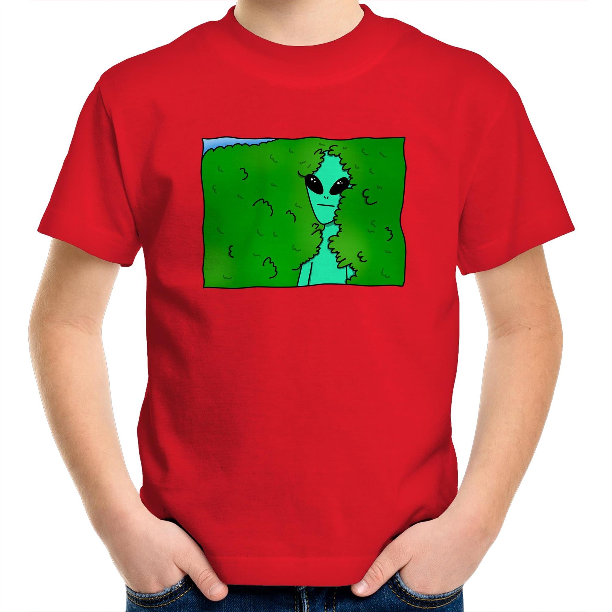 Alien Backing Into Hedge Meme - Kids Youth T-Shirt Red Kids Youth T-shirt Printed In Australia Sci Fi