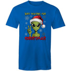 Just Waiting For Christmas, Alien - Mens T-Shirt Bright Royal Mens Christmas T-shirt Christmas Printed In Australia