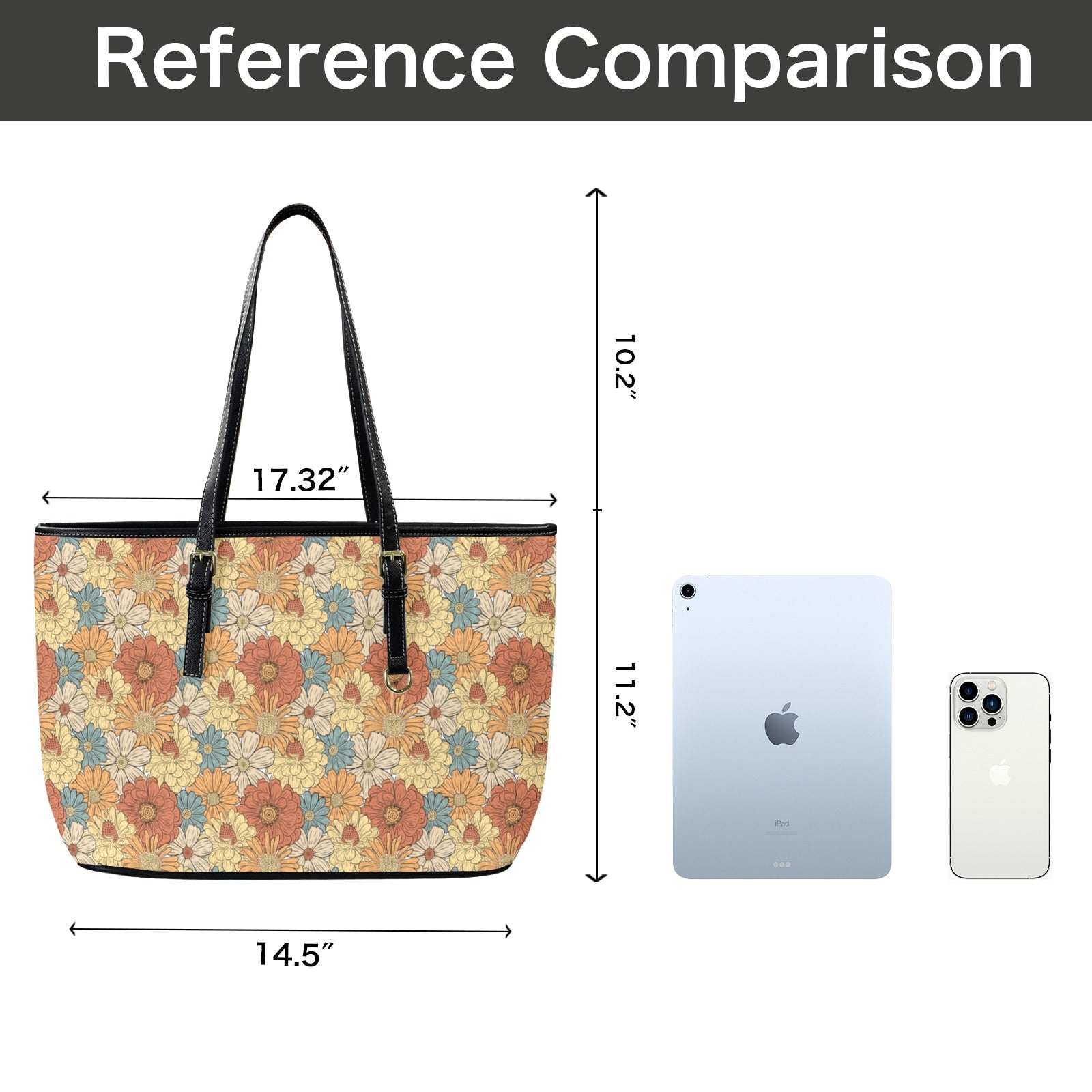 Vintage Retro Floral - PU Leather Tote Bag - Large