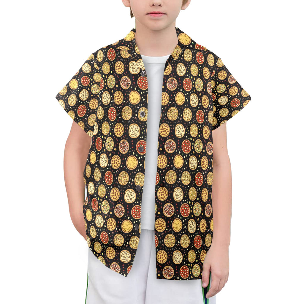 Round Pizzas On Black Senior Kids Hawaiian Shirt