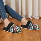 Cassette Tapes Women's Fur Trim Thick-Sole Indoor Slippers Women's Fur Trimmed Slippers Music Printed Offshore Retro