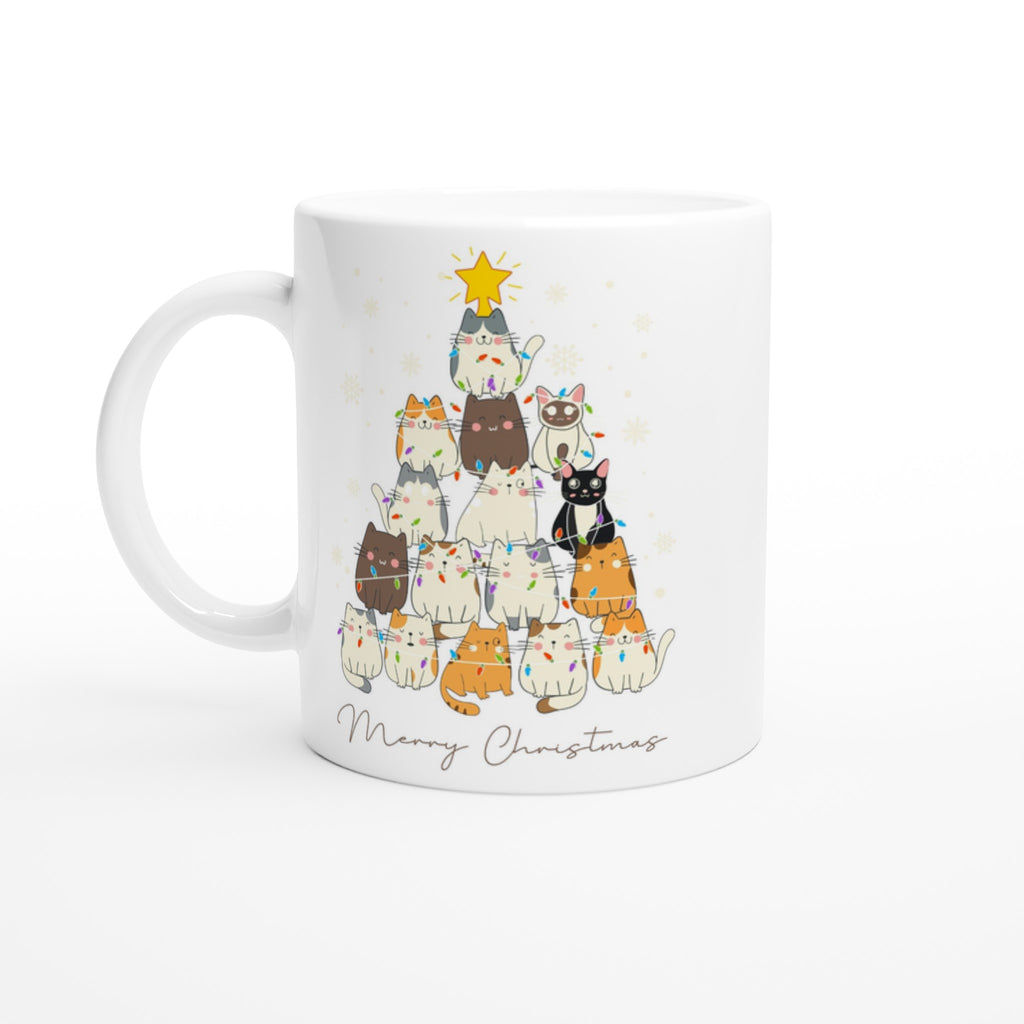 Cats Merry Christmas - 11oz Ceramic Mug Ceramic White Christmas Colour Mug Christmas Globally Fulfilled