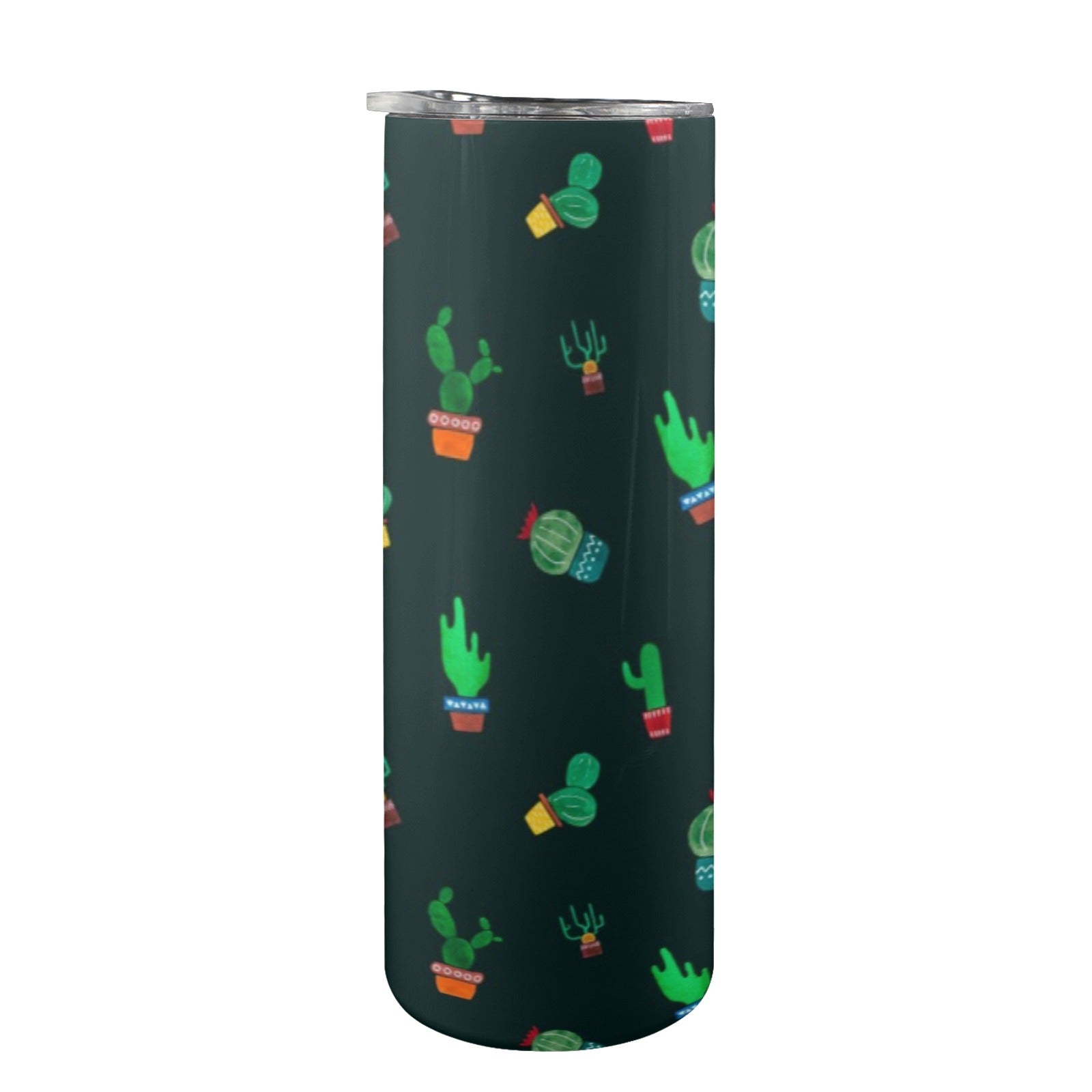 Cactus On Black - 20oz Tall Skinny Tumbler with Lid and Straw
