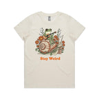 Stay Weird, Guitar Playing Frog On A Snail Women's AS Colour T-shirt Natural Womens T-shirt animal Music Printed In Australia