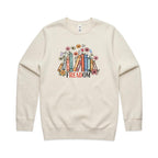 Freedom, Reading Books - AS Colour Stencil Crew Ecru Sweatshirt Printed In Australia Reading