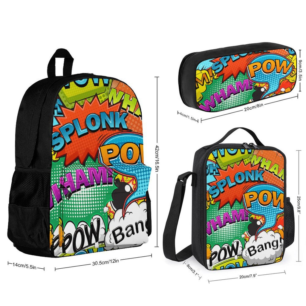 Comic Book 2 Three Piece Backpack Set Three Piece Backpack Set Printed Offshore