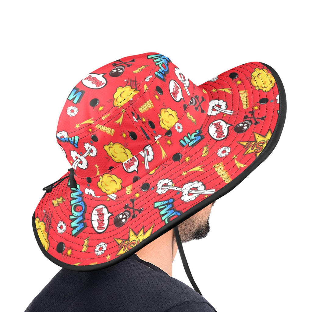 Comic Book Red Wide Brim Bucket Hat Wide Brim Bucket Hat comic Printed Offshore