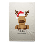 Oh Deer, Christmas Is Here, Reindeer - AS Colour Tea Towel Cream One Size Christmas Tea Towel Christmas Printed In Australia