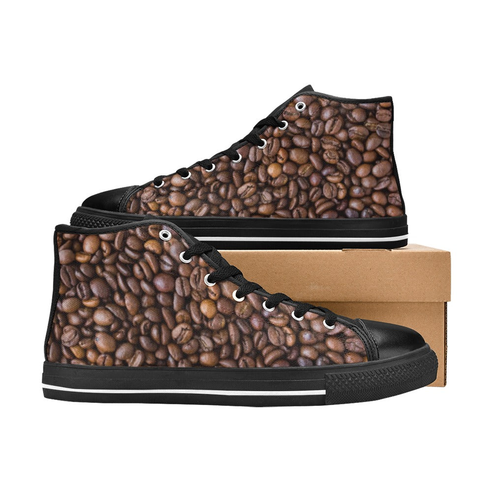 Coffee Beans Women's High Top Canvas Shoes Womens Classic High Top Shoes Coffee Printed Offshore