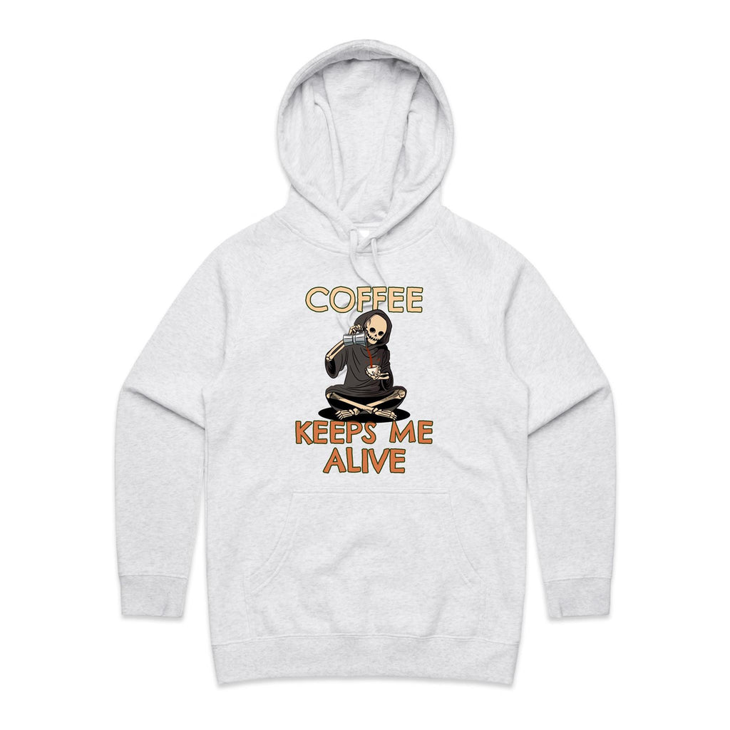 Coffee Keeps Me Alive, Skeleton - Womens Hoodie White Marle Womens Hoodie Coffee Printed In Australia