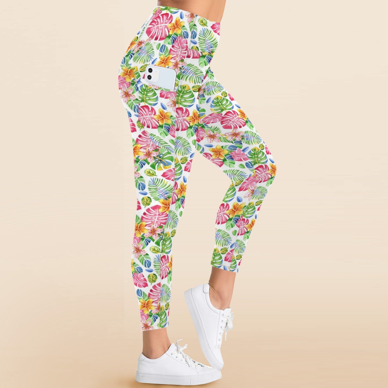 Bright Painted Tropical Women's High Waist Pockets Yoga Leggings