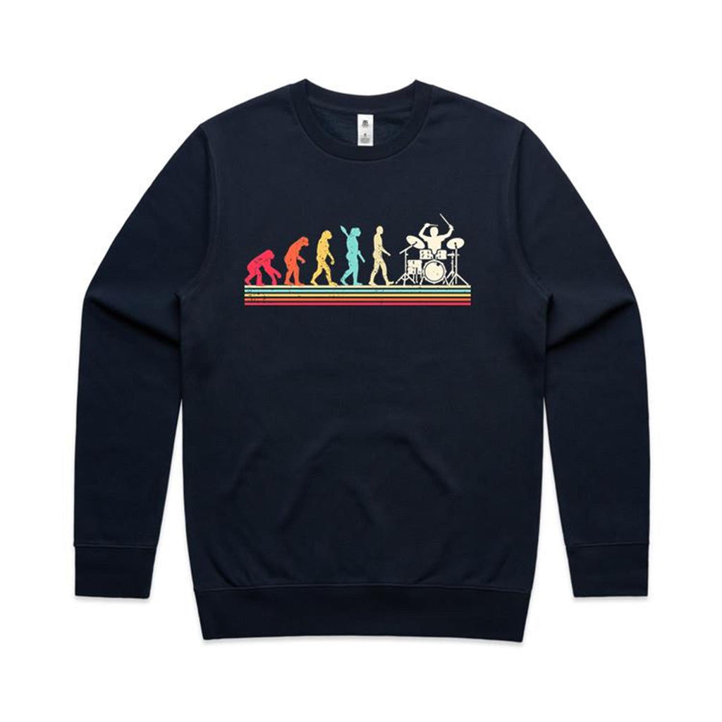 Drummer Evolution - AS Colour Stencil Crew Sweatshirt Navy Sweatshirt Music Printed In Australia