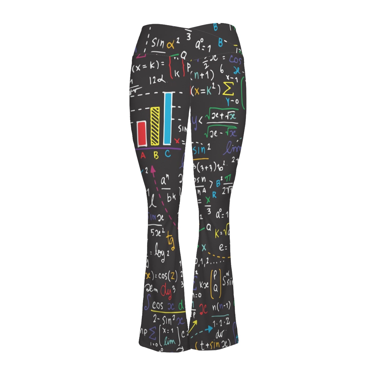 Colourful Maths Formulas High Waist Crossover Tummy Control Flare Leggings High Waist Flare Leggings Maths Printed Offshore