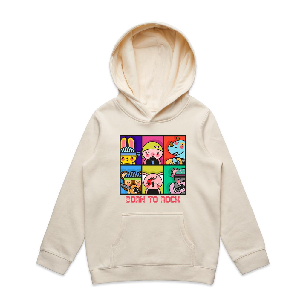 Born To Rock - Kids Hoodie Ecru Kids Hoodie Printed In Australia