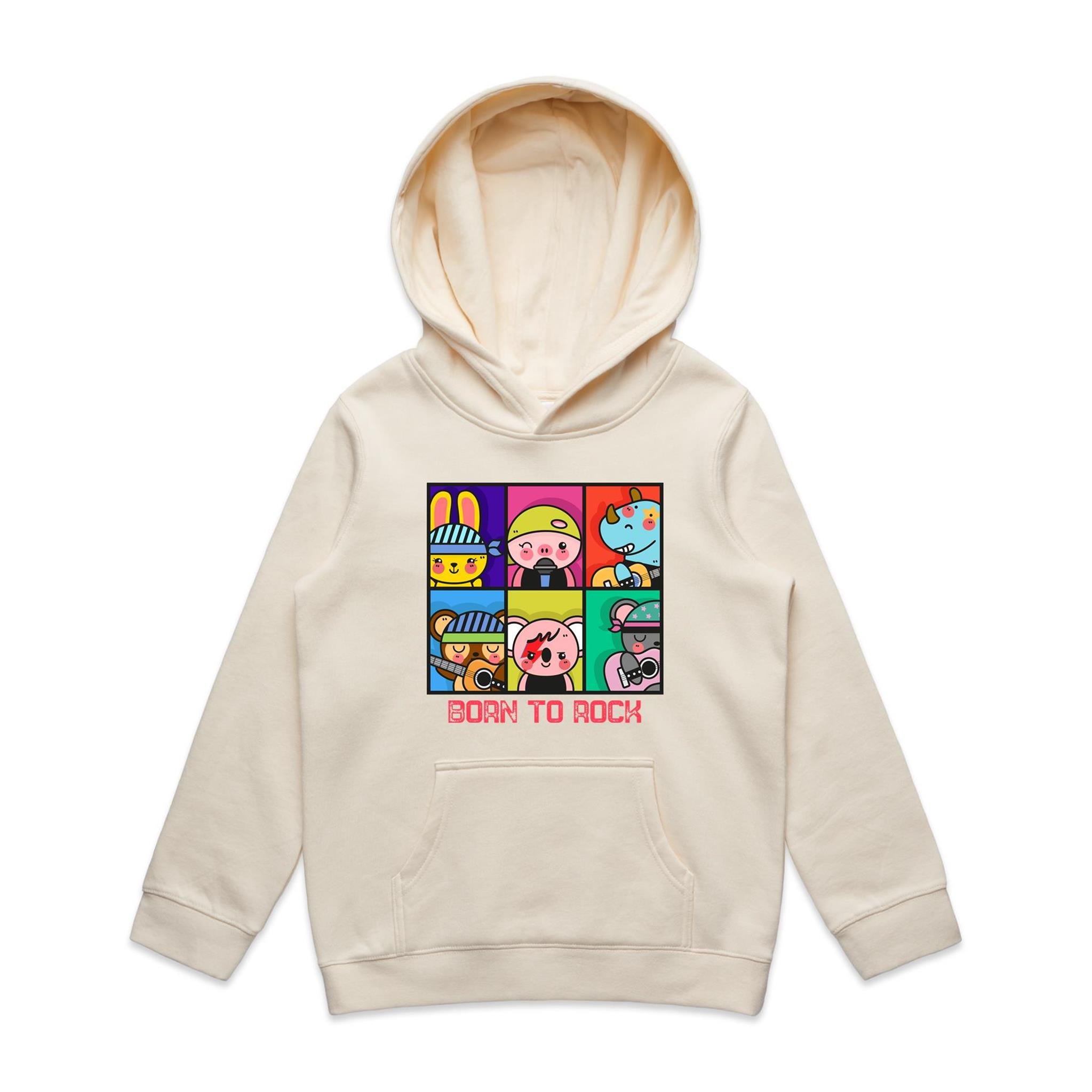 Born To Rock - Kids Hoodie Ecru Kids Hoodie Printed In Australia