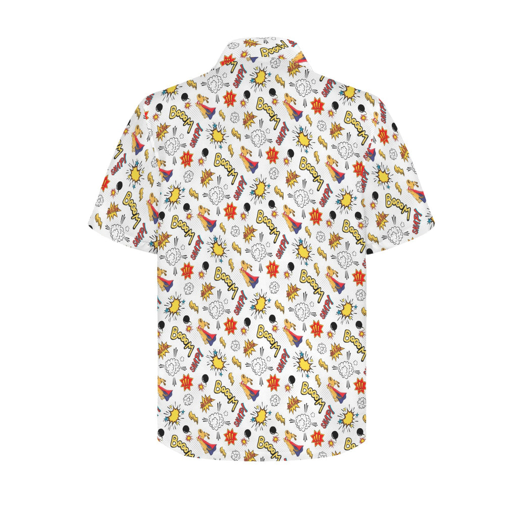Super Dog Men's Short Sleeve Hawaiian Shirt Men's Hawaiian Shirt (New) animal comic Printed Offshore
