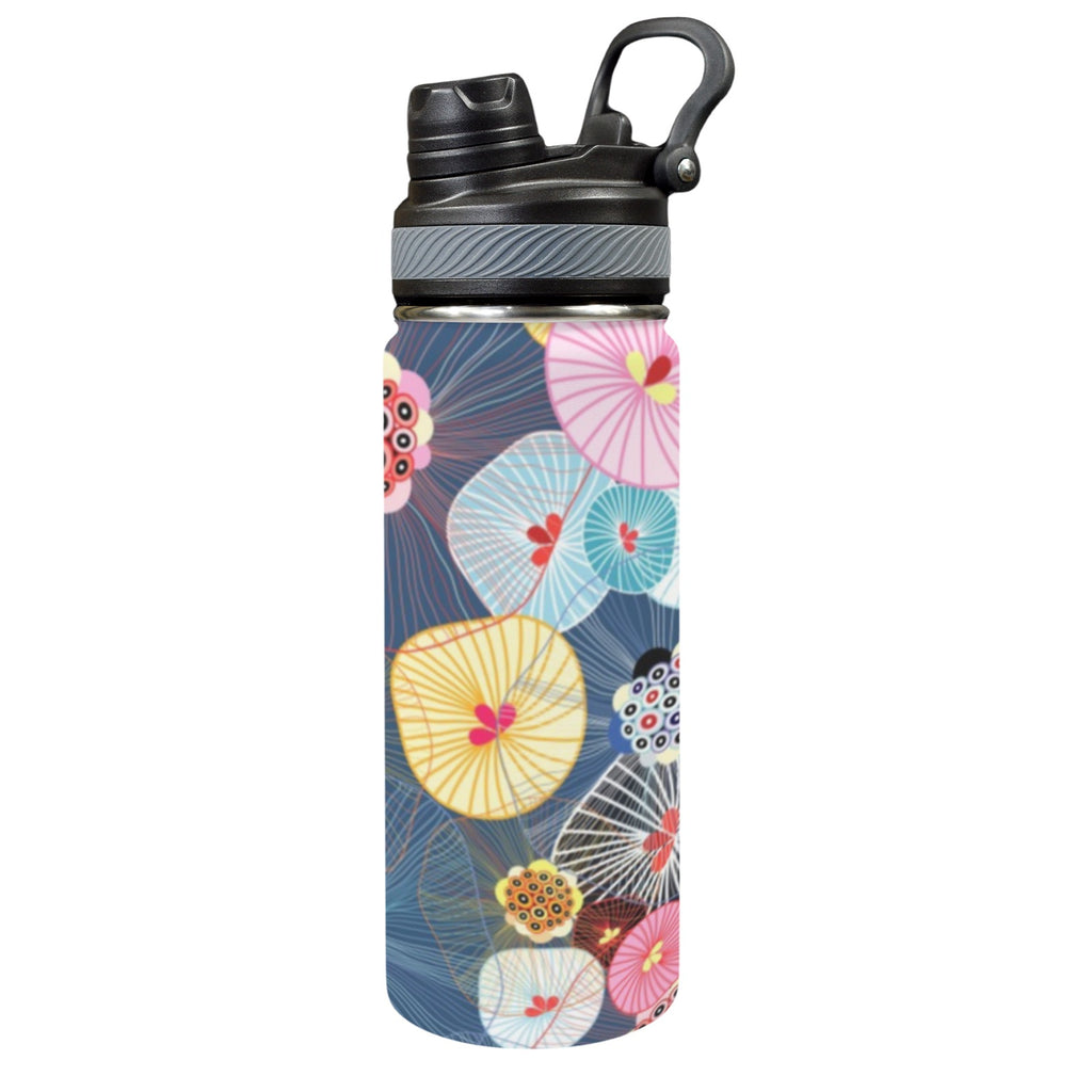 Abstract Floral - Insulated Water Bottle with Dual-Use Lid (18oz) One Size Insulated Water Bottle with Dual-Use Lid (18oz) Printed Offshore