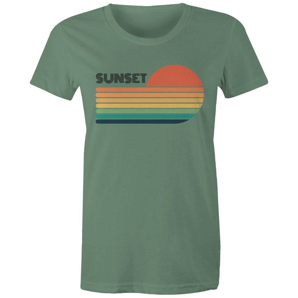 Retro Sunset - Womens T-shirt Sage Womens T-shirt Printed In Australia Retro