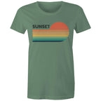 Retro Sunset - Womens T-shirt Sage Womens T-shirt Printed In Australia Retro