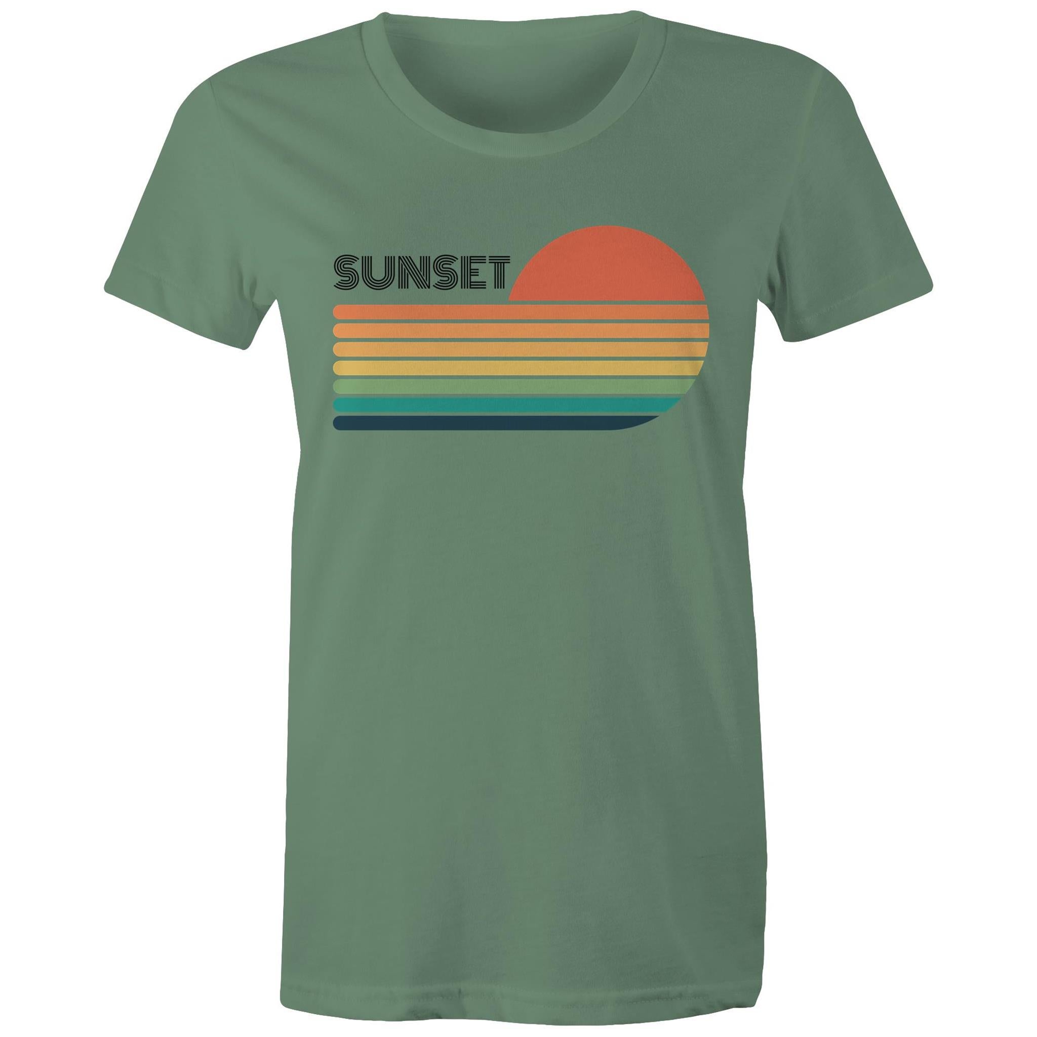 Retro Sunset - Womens T-shirt Sage Womens T-shirt Printed In Australia Retro