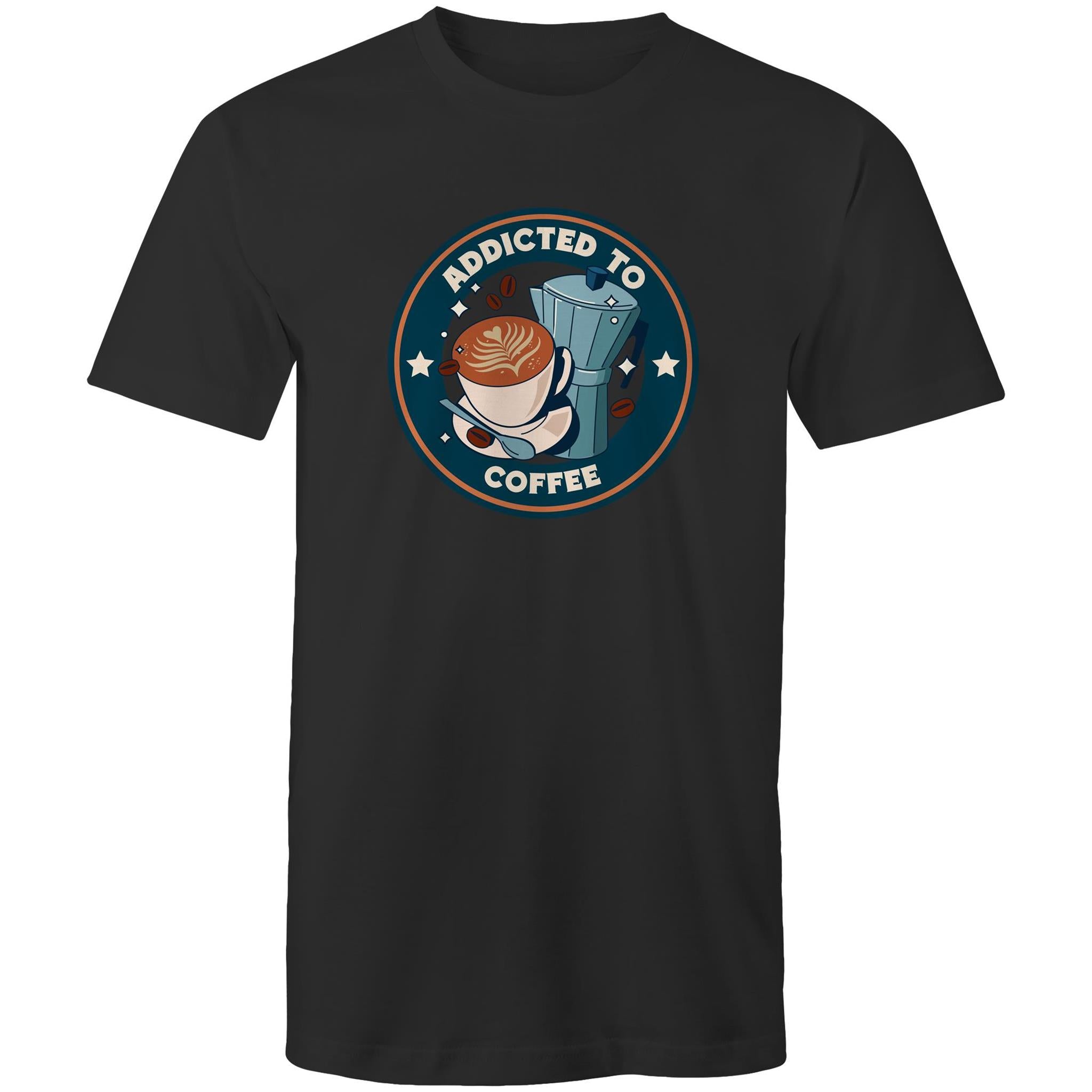 Addicted To Coffee - Mens T-Shirt Black Mens T-shirt Coffee Printed In Australia