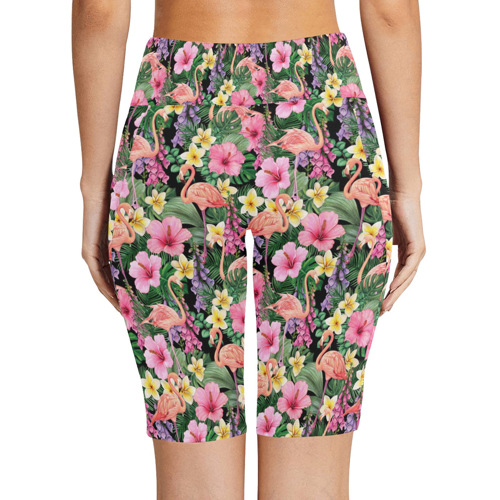 Flamingo Jungle Women's Bike Shorts With Side Pockets Women's Bike Shorts animal Printed Offshore