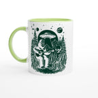 Alien And Bigfoot Play Guitar - White 11oz Ceramic Mug with Color Inside Ceramic Green Colour 11oz Mug Globally Fulfilled Music Sci Fi