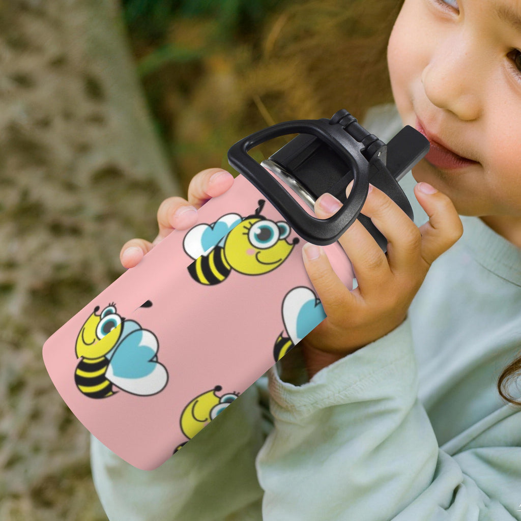 Cute Honey Bee 12oz Kids Water Bottle with Straw Lid