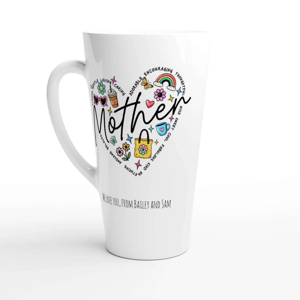 Personalise - Mother Heart Message - White Latte 17oz Ceramic Mug Default Title Personalised Latte Mug customise Globally Fulfilled Love Mum Name personalise